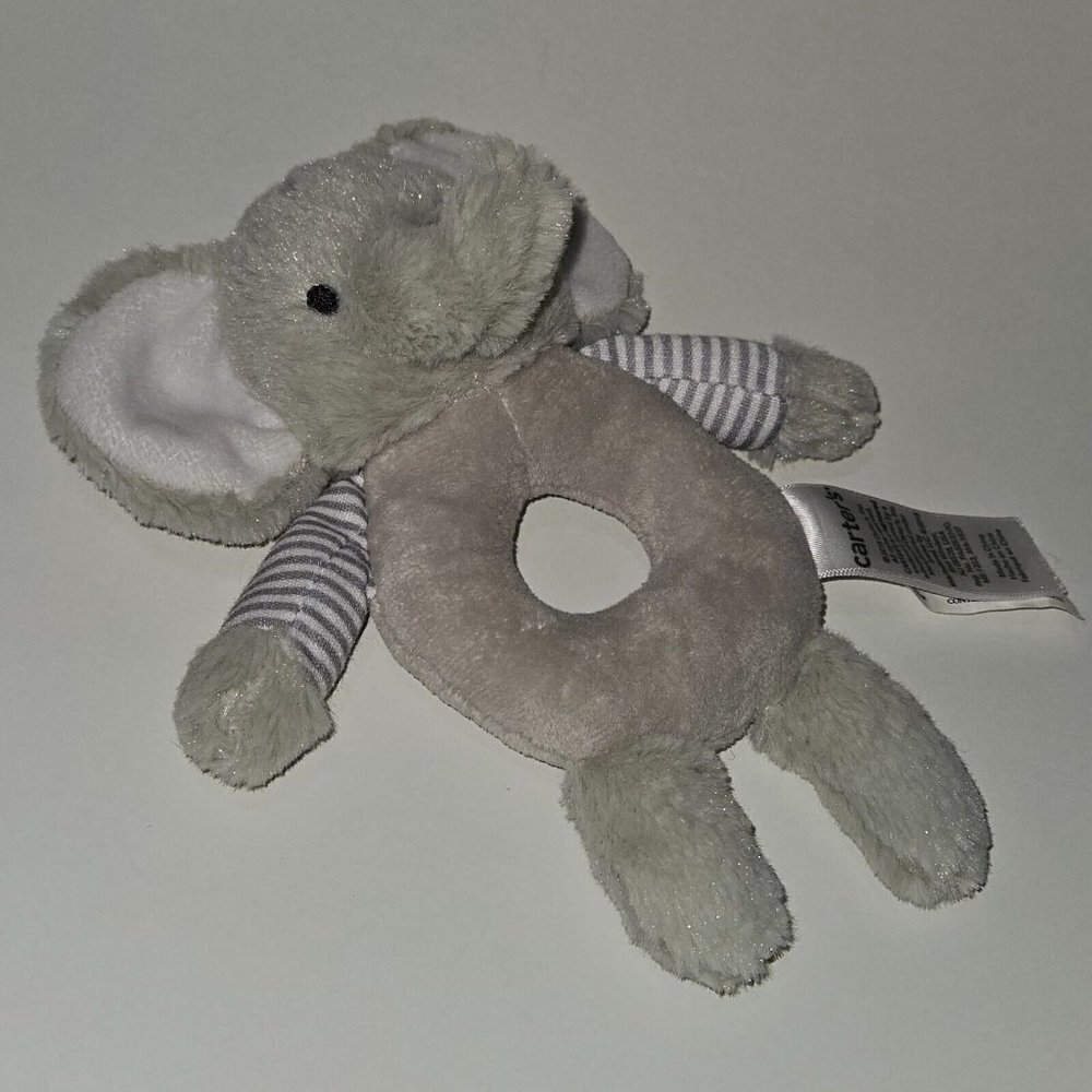 Carter's Gray White Elephant Plush Rattle Baby Toy Lovey Grabber Ring 2019 - Picture 4 of 6